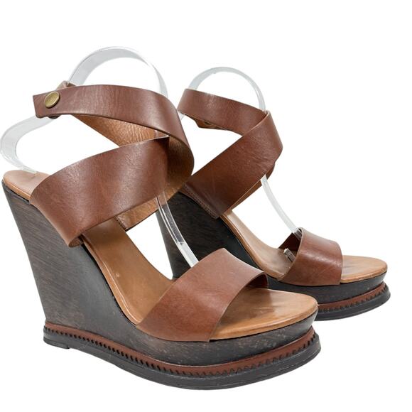 Diane Von Furstenberg Omni Ankle Wrap Platform Wedge Sandals Brown Size 9.5 - Picture 1 of 9